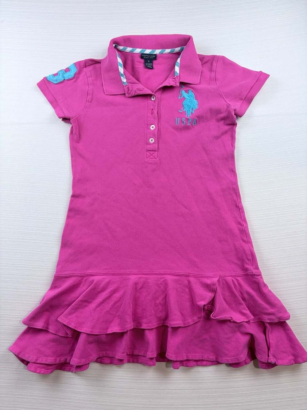 U.S. Polo Assn. Polo Dress Size S Pink Ruffle Cotton Spandex